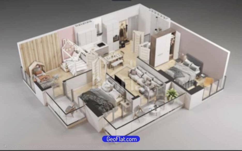 For sale: Apartment in Batumi on Airport Highway, new building, 4-room (3-bedroom), 88.6 m², white finish, $98,000.