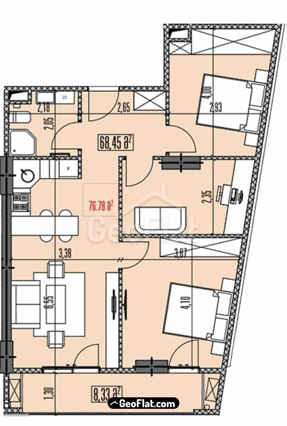 Продается квартира в новостройке на улице Петра Багратиони, Батуми, 77 м², 3 комнаты (2 спальни) за $85,000.